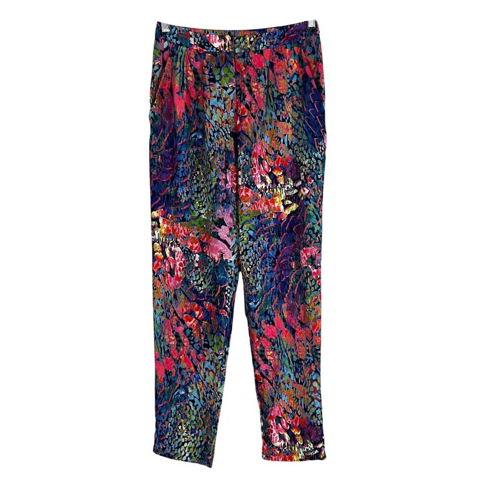 Colorful Floral Pant Pink S Artsy Animal Print Reptile Festival Funky Disco Chic